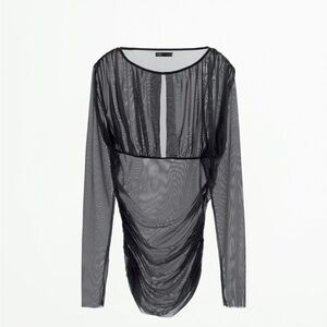 Zara Black Asymmetrical Ruched Blouse